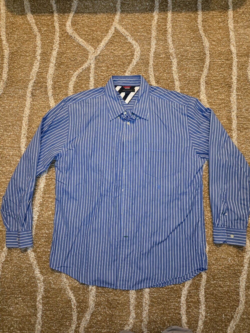 Tommy Hilfiger Blue & White Striped Casual Button-Down Shirt